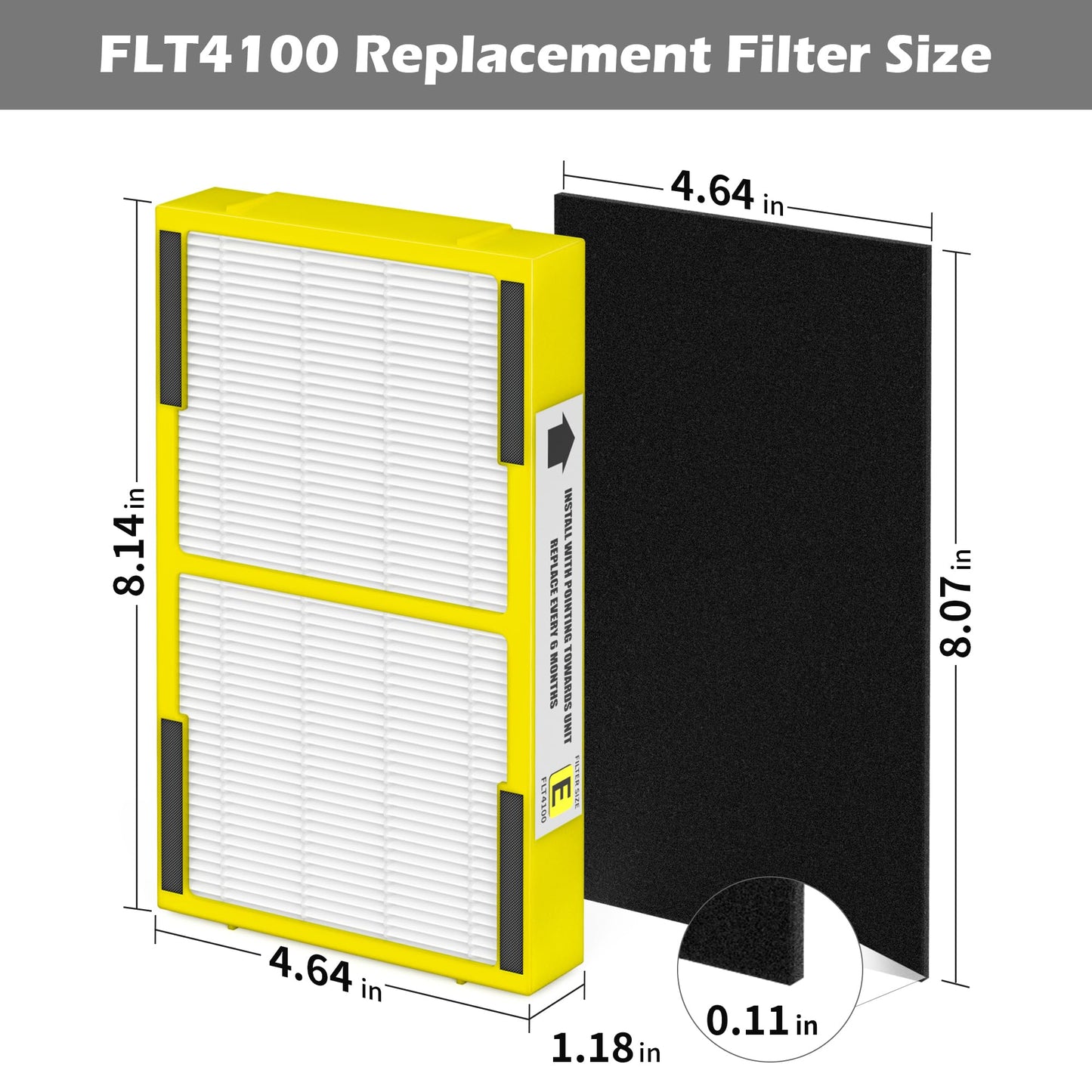 6 Pack FLT4100 HEPA Replacement Filter Size E Compatible With Guardian Technologies AC4100 AC4100CA, AC4150BLCA, AC4150PCA, AC4150P, AC4175W Purifier, Part # FLT4100 / FLT11CB4 / Filter E