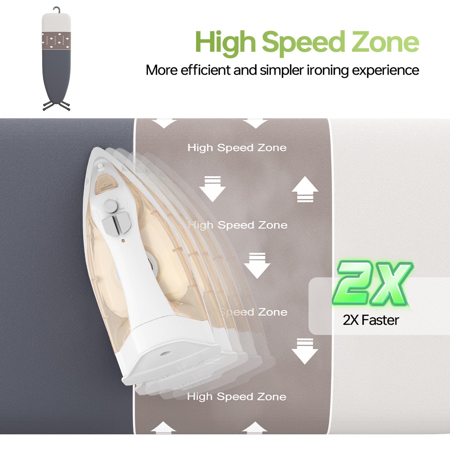 Foldable Ironing Board Standard Size, Iron Board Table Stand Foldable, Space-Saving Iron and Ironing Boards Set, Folding Ironing Boards Full Size with High Speed Zone and Hanging Hook 13”x43” Gray