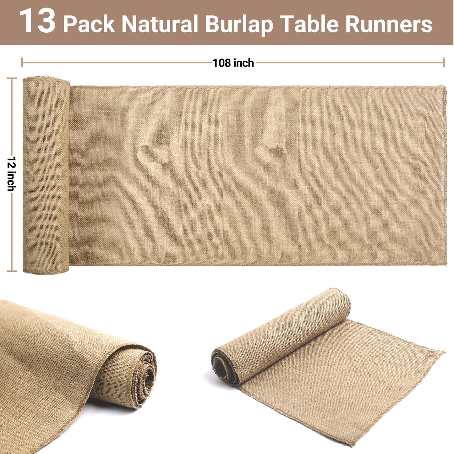 13 Pack Burlap Table Runners 12 x 108 Inches Farmhouse Jute Runner Rustic Burlap Table Runners for Wedding Birthday Engagement Party Home Dining Kitchen Decor
