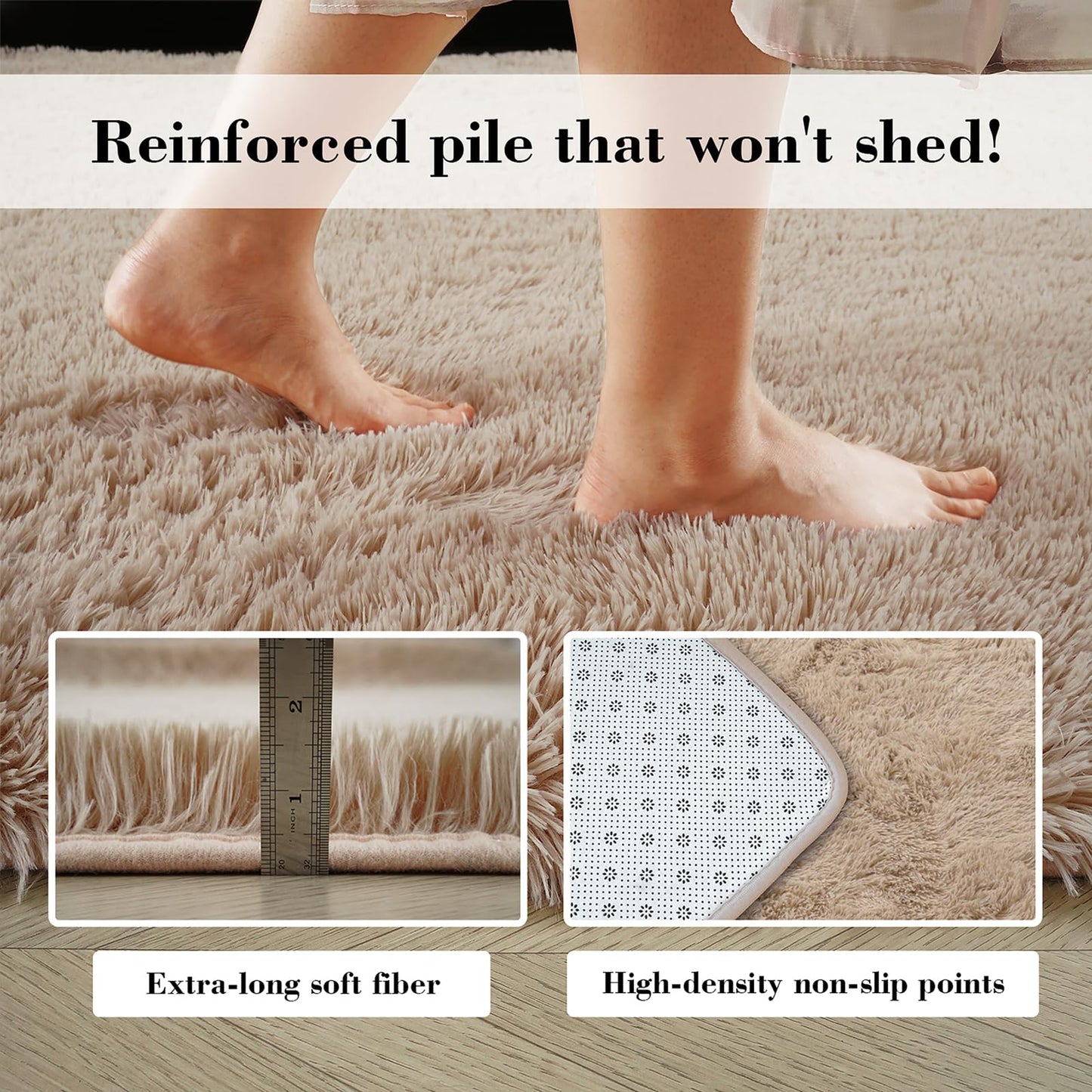 yongyangjuxin Fluffy Rug Shag Area Rug, Beige 8x10 Area Rugs for Living Room, Large Shag Area Rugs for Bedroom Kids Room Home Decor, Upgrade Anti-Skid Rectangular Fuzzy Rugs