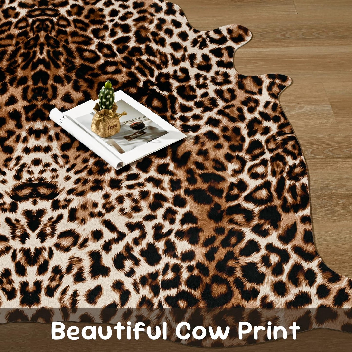 DweIke Faux Leopard Print Rug for Living Room, 4.6 x 5.2 ft Western Animal Cheetah Hide Rugs, Non Slip Cool Leopard Fur Skin Carpet for Bedroom Dining Room Farmhouse Entrance Home Decor, Dark Brown