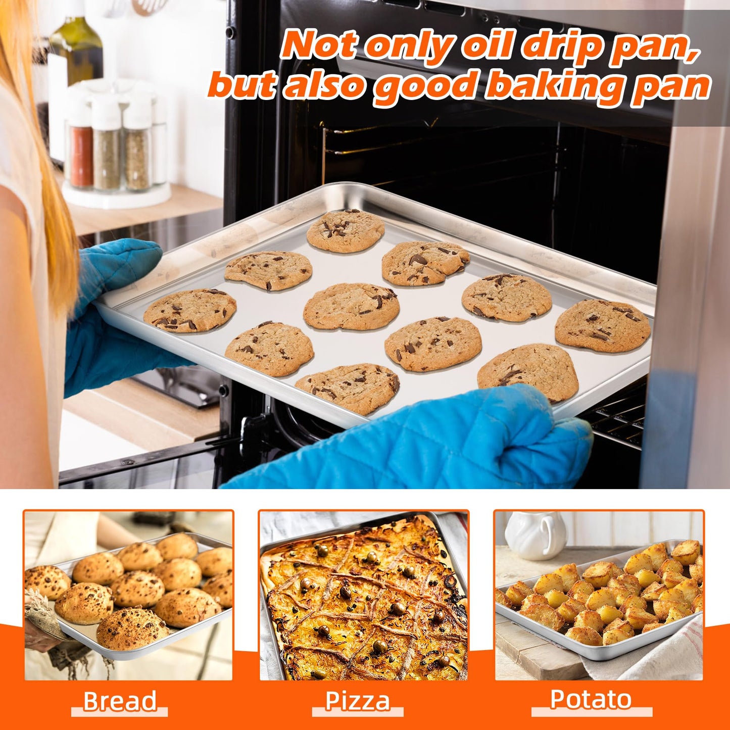 TeamFar Air Fryer Basket for Oven, 16”x12” Stainless Steel Air Fryer Basket and Tray, Oven Air Fryer Rack with Baking Pan for Cooking Baking Broiling Grilling, Heavy Duty & Dishwasher Safe