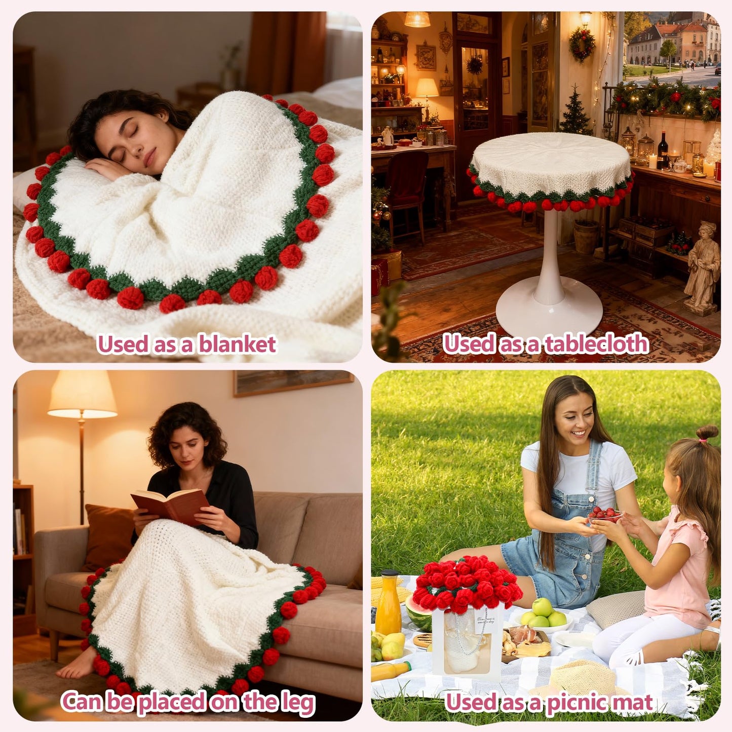 ZMJY Bouquet Blanket 3D Rose Flower Blanket, Ultra-Soft & Breathable Throw Blanket, Handmade Romantic Gift for Birthday, Wedding, Home Decor for Bed, Couch,(Medium)
