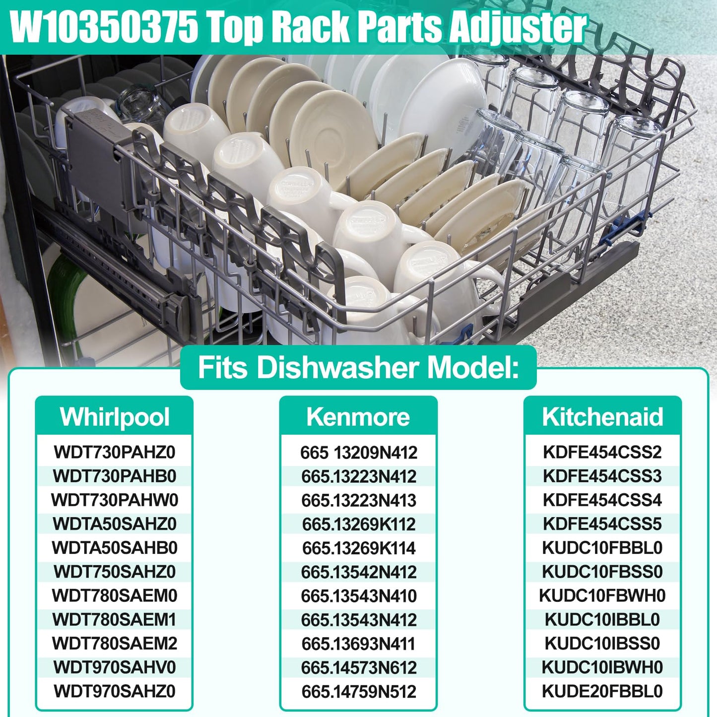 Upgraded W10350375 Dishwasher Top Rack Adjuster Parts & W10588164 W10588165 Dishwasher Rack Adjuster Housing for Whirlpool WDT730PAHZ0, WDT750SAHZ0, Fit Kenmore Kitchenaid Dishwasher Parts Upper Rack