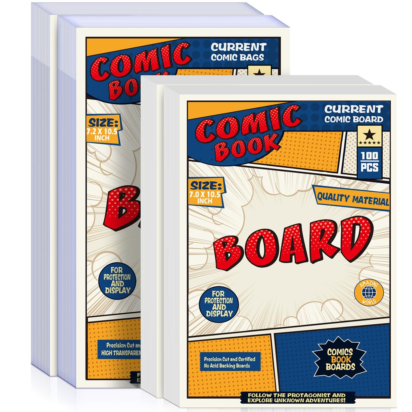 Leffis 200 Count Comic Book Current Size Bags and Boards Transparent Acid-Free and Reusable Comic Book Sleeves for Regular Comics (Bags and Boards X 200PCS)