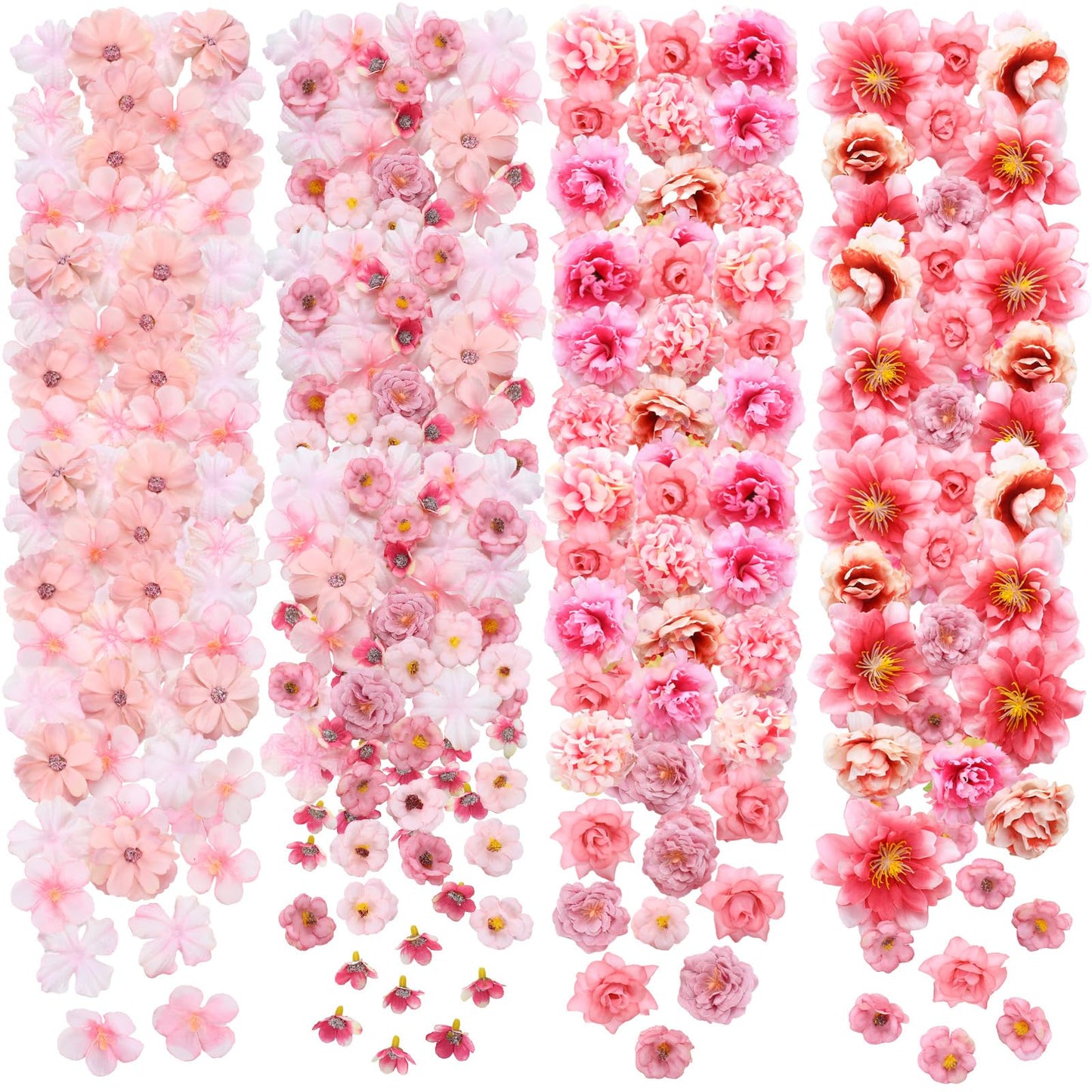 Geosar 120 Pcs Artificial Flowers Bulk Mini Silk Flower for Crafts Fake Small Flowers Heads Floral Arrangement Decor for Spring DIY Wreath Wedding Bouquet Decoration(Pink,Cozy Style)