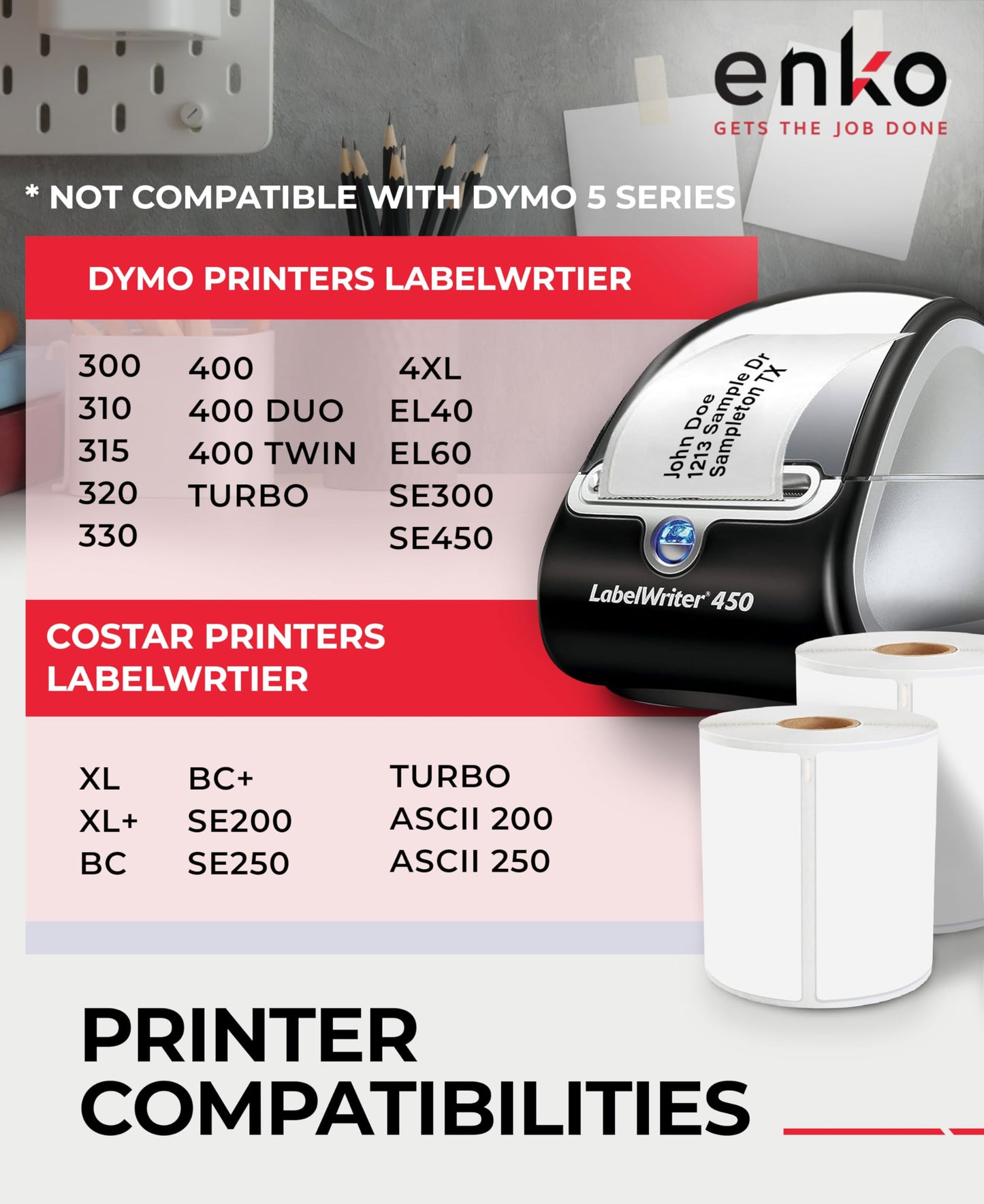 enKo 4 x 6 inches 1744907 Address and Shipping Labels Compatible with Dymo Labelwriter 4XL and Zebra Direct Thermal Printers (8 Rolls, 1760 Labels)