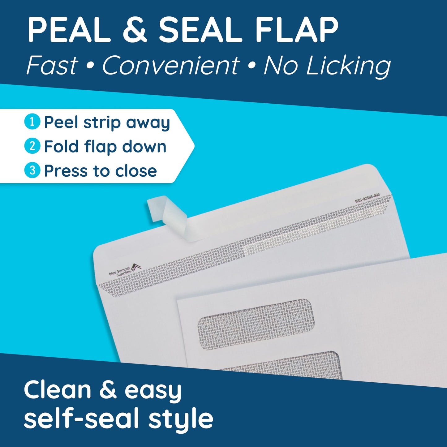 500#8 Self Seal Double Window Security Envelopes Designed for QuickBooks Checks - Computer Printed Checks - 3 5/8 X 8 11/16 (Not for Invoices)