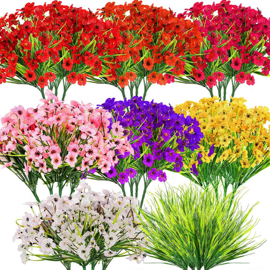 32 Bundles Artificial Flowers for Outdoors, UV Resistant Realistic Fake Silk Violet Flowers with Plastic Faux Plants Bulk for Outside Garden Yard Porch Patio Pots Window Boxes Hanging Planters Decor