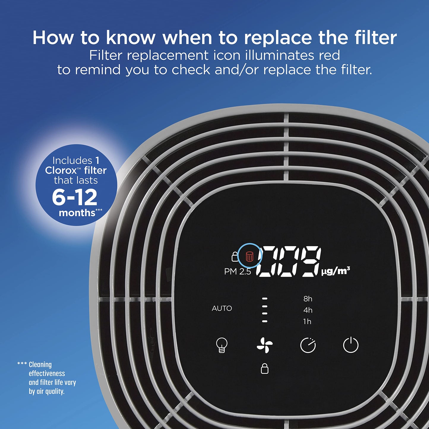 Clorox Medium Room Air Purifier True HEPA Replacement Filter, 1,000 Sq. Ft. Capacity, Removes 99.97% of Allergens up to 0.1 Micron, Compatible with 11030 & 11031, 1 Count (12030)