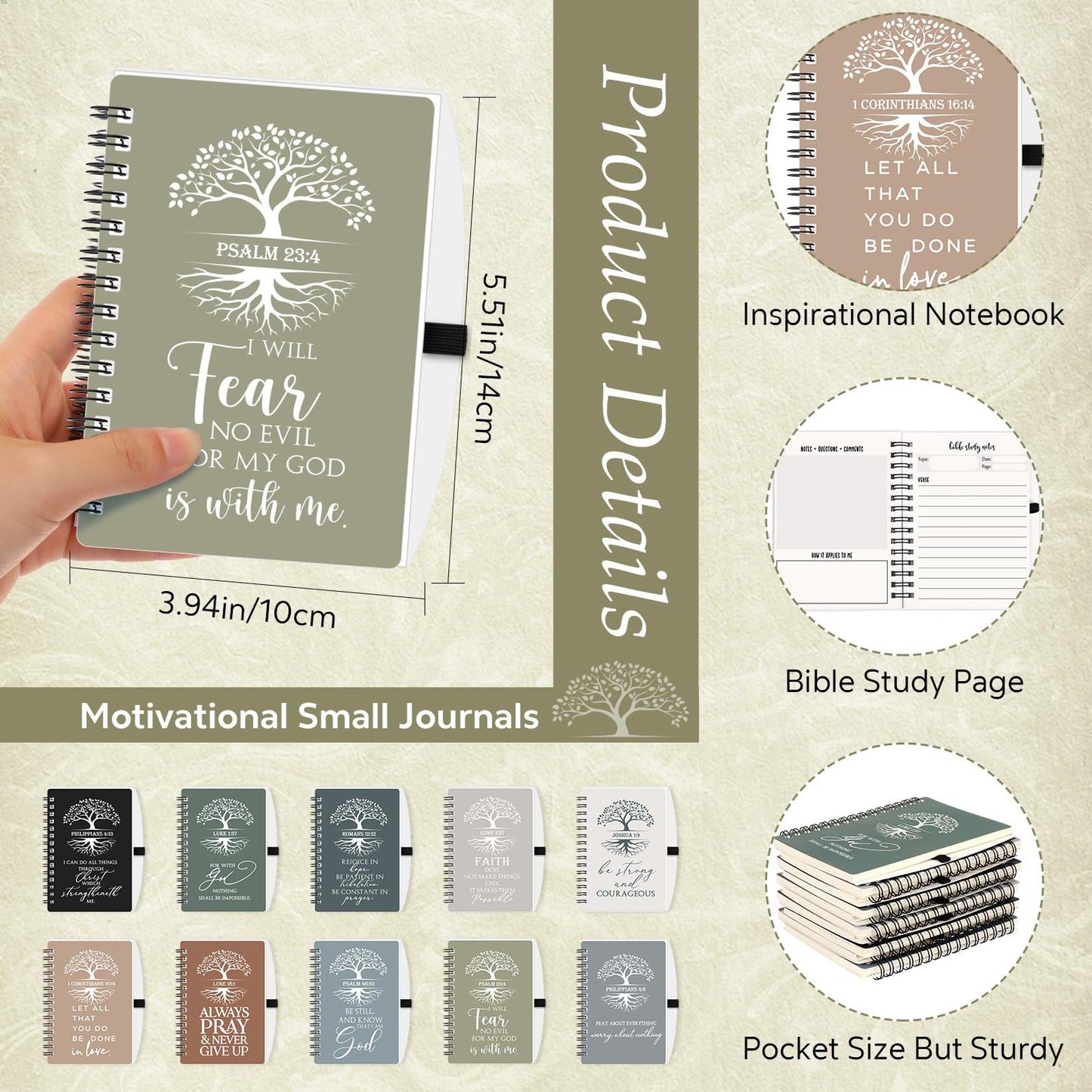 Kosiz 80 Pcs Fathers Day Christian Gifts Bulk Prayer Journal Bible Verse Religious Spiral Notebook with Pen Tree of Life Scripture Notepad Church Gifts for Women Men Bible Study Group (Boho Color)