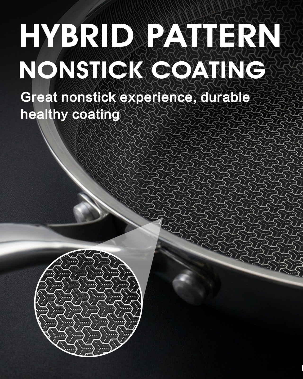 10 Inch Non Stick Frying Pan with Lid, Hybrid Nonstick Stainless Steel Skillet Pan with Stay-cooling Handle, PFOA Free Non Toxic Dishwash & Oven Safe Kithchen Cookware Set Compatible All Cooktops