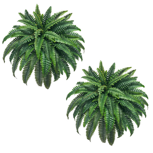 Senjie Artificial Boston Fern 2 Set 48Inch Large Fake Ferns for Outdoors Faux Plant with 55 Fronds for Home Living Room Office Decor