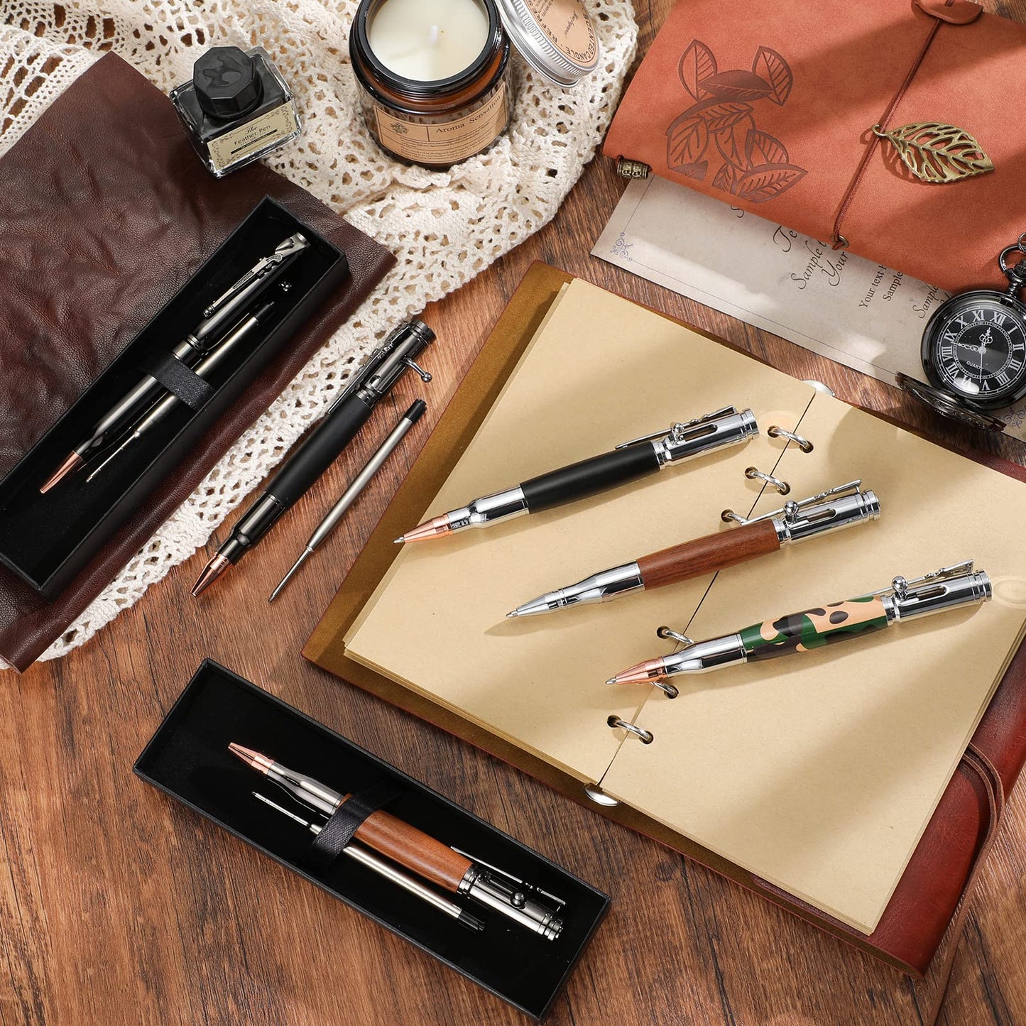 Crtiin 6 Sets/18 Pcs Bullet Pens Fathers Day Men Gifts Bulk Bolt Action Ballpoint for Gun Lover with Pen Gift Box and Black Ink Refills Office Decor Gift from Daughter Son for Dad Grandpa Husband
