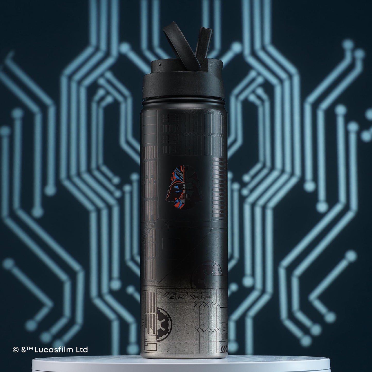 JoyJolt Star Wars Linear Darth Vader Stainless Steel Water Bottle with Flip Straw Lid, 22 oz Vacuum Insulated Water Bottle, BPA-Free Tumbler for Sports and Travel, Star Wars Gifts