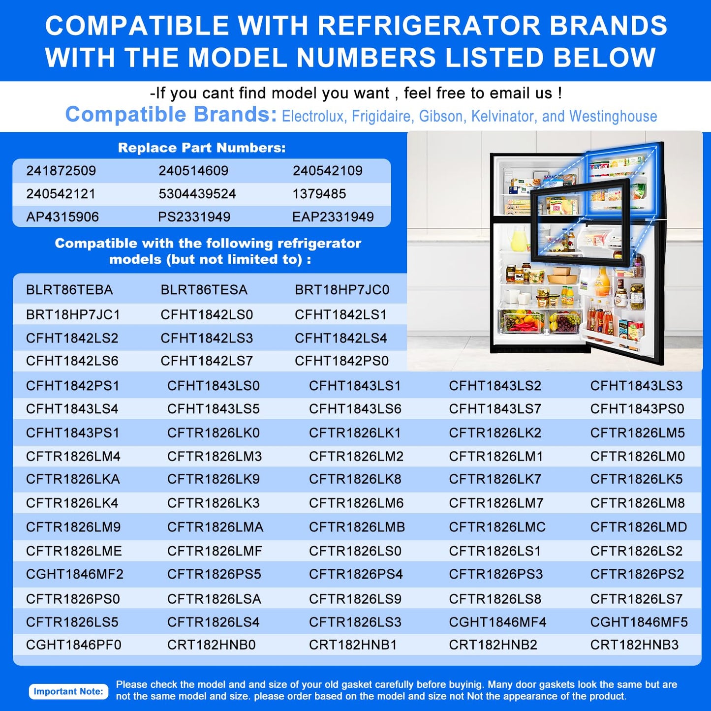 Upgraded 28.74"x17.91" 241872509 Refrigerator Freezer Door Gasket Replacement Part Compatible with Frigidaire Electrolux Freeze Door Seal Gasket 240542109 240542121 1379485 AP4315906 PS2331949 Black