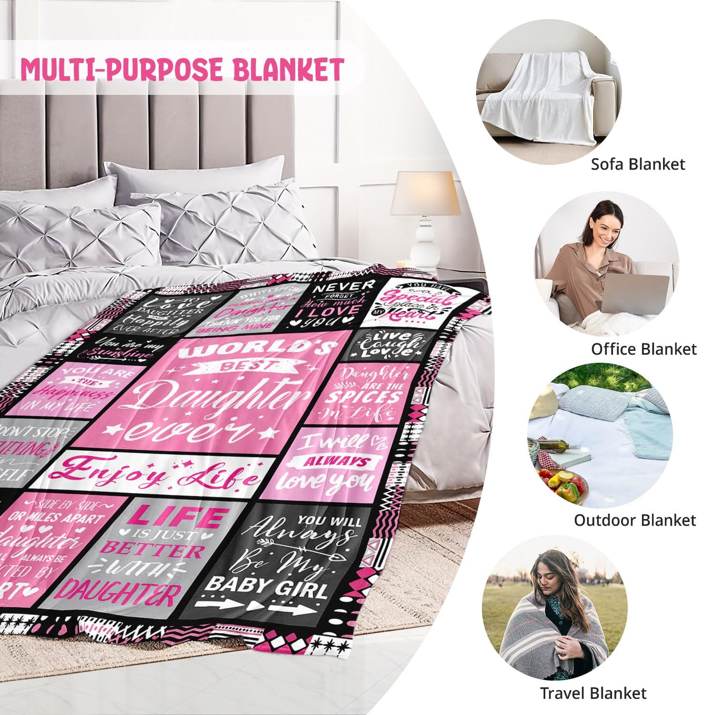 PVDSAVE Daughter Birthday Gifts from Mom Dad - World's Best Daughter Ever Gifts - Teen Girl Gifts Trendy Stuff - Graduation Presents for Daughters - Daughters Life Blanket 50"x60"