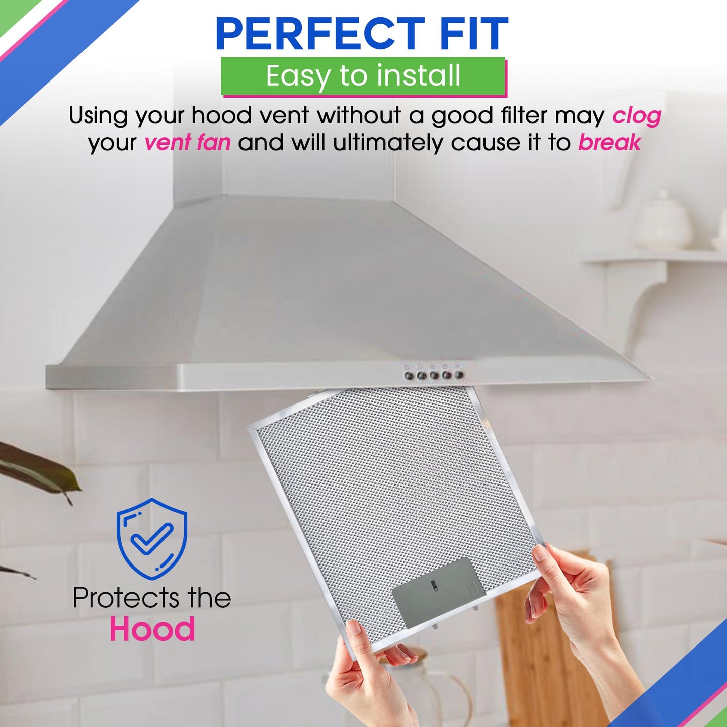 Bagean Range Hood Filter Replacement 12" x 10.5" W10169961A Compatible with Whirlpool Stove Hood Vent Filter - Aluminum Screen for Kitchen Overhead Exhaust Fan Blocks Grease & Filters Oven Air (3-Pk)