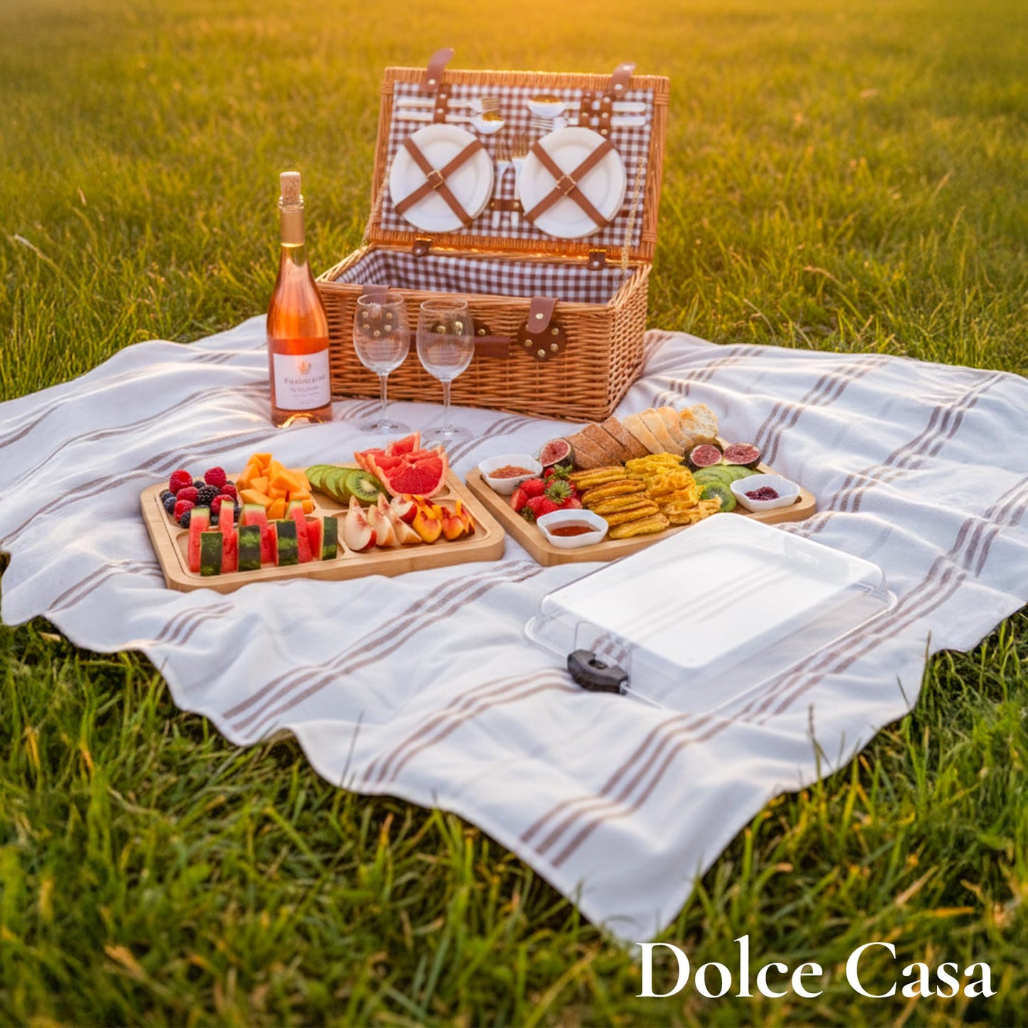 Dolce Casa Charcuterie Board with Lid 3-in-1, Portable Bamboo Serving Tray with Lid & Removable Snack Tray for Cheese, Fruit, Food - Covered Cheese Platter for Picnic, Travel, Ready-to-Gift