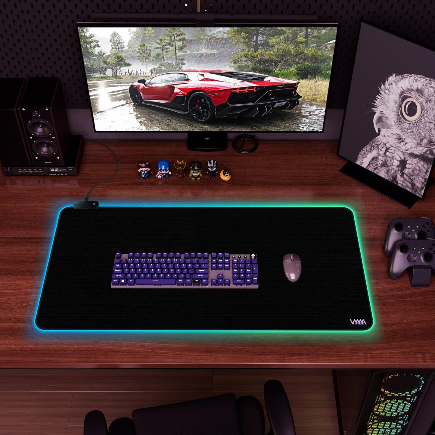 Vyaaa 40" x 20" RGB Gaming Mouse Pad, XXL LED Desk Mat with 9 Light-Up Modes, Smooth Surface & Non-Slip Rubber Base for Gaming/Office/Home (Black)