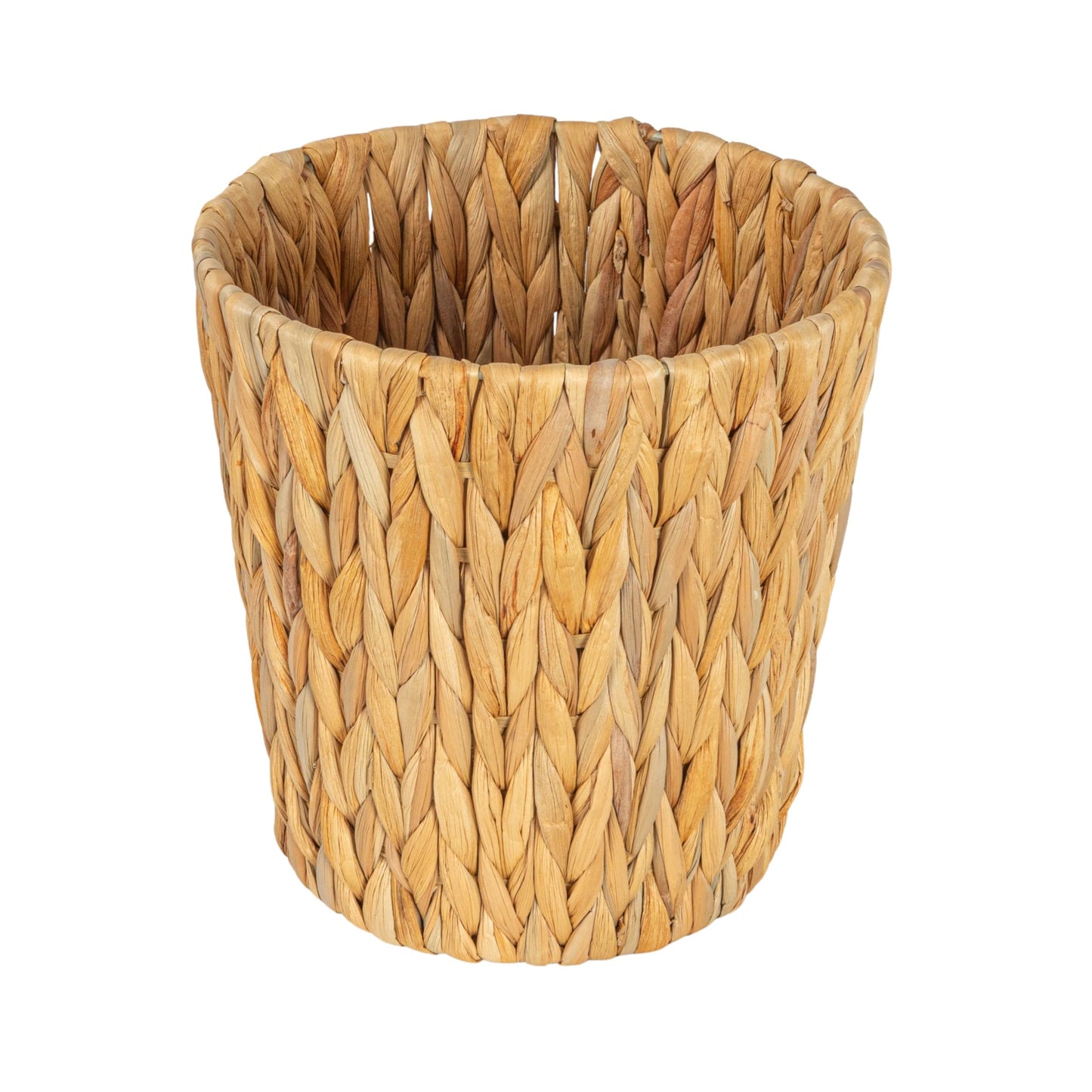 Household Essentials Handwoven Round Water Hyacinth Waste Basket with Plastic Liner, Natural