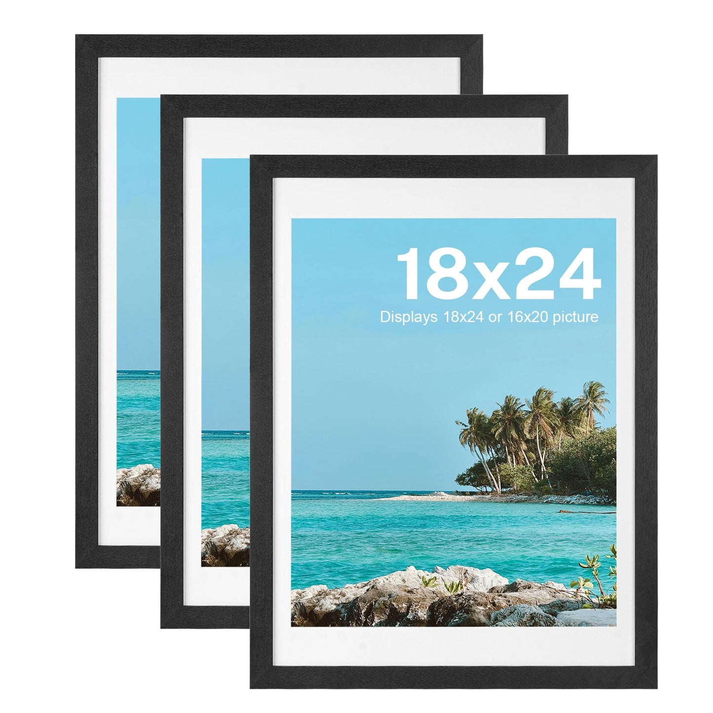HOUSE DAY Poster Frames 18 x 24 MDF Wood and Polished Plexiglass 18x24 Frame without Mat or 16x20 with Mat, Horizontal or Vertical Wall Mounting 18 x 24 Poster Frame 18x24 Poster Frame Black Frames for Large Size Picture 3 Pack