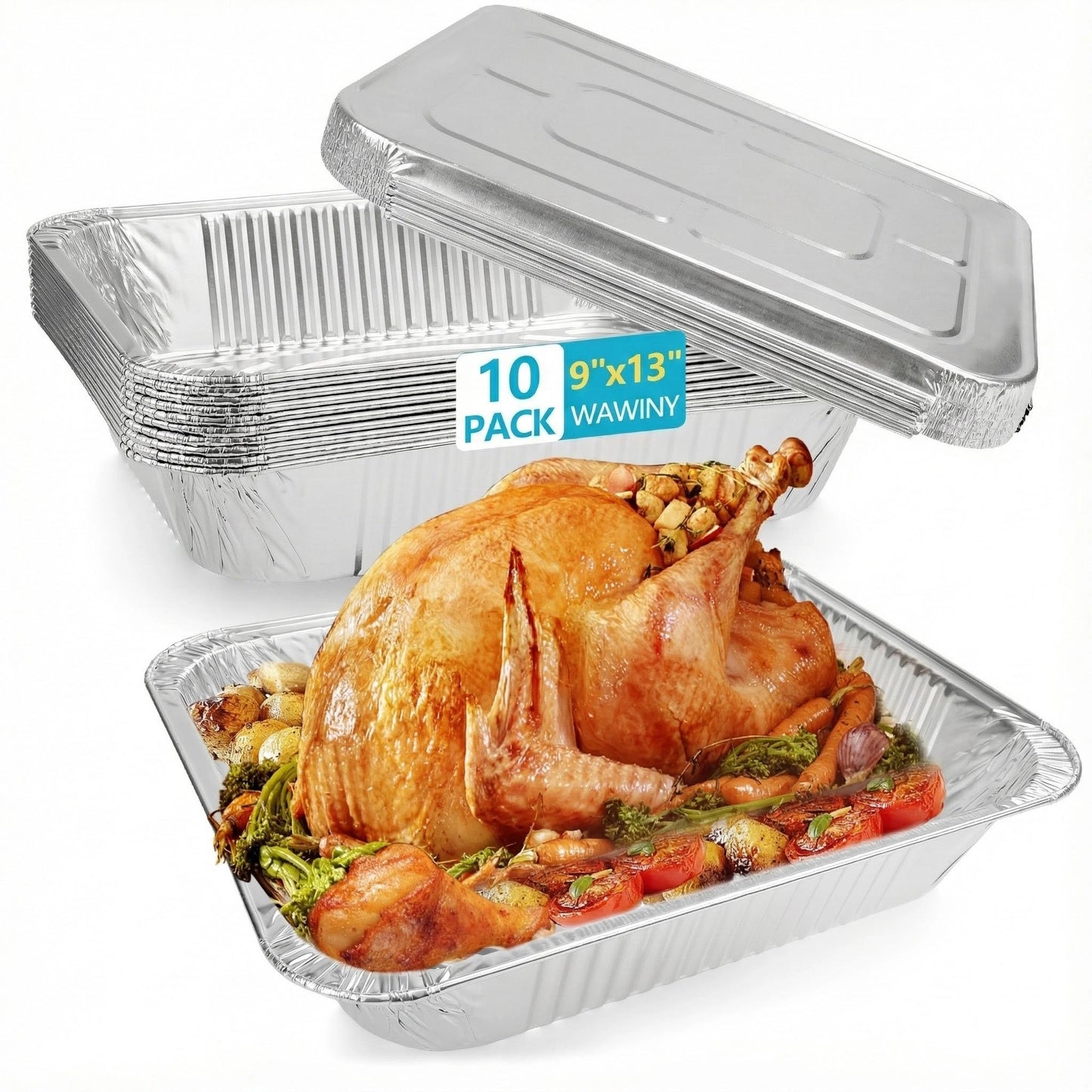 WAWINY 9x13 Thickened Aluminum Foil Pans, 10Pack Extra Deep Disposable Aluminum Pans with Lids for Roasting, Baking, Cooking, Food Prep, Chafing, Steam Table, Oven, Cake, and Party Catering.