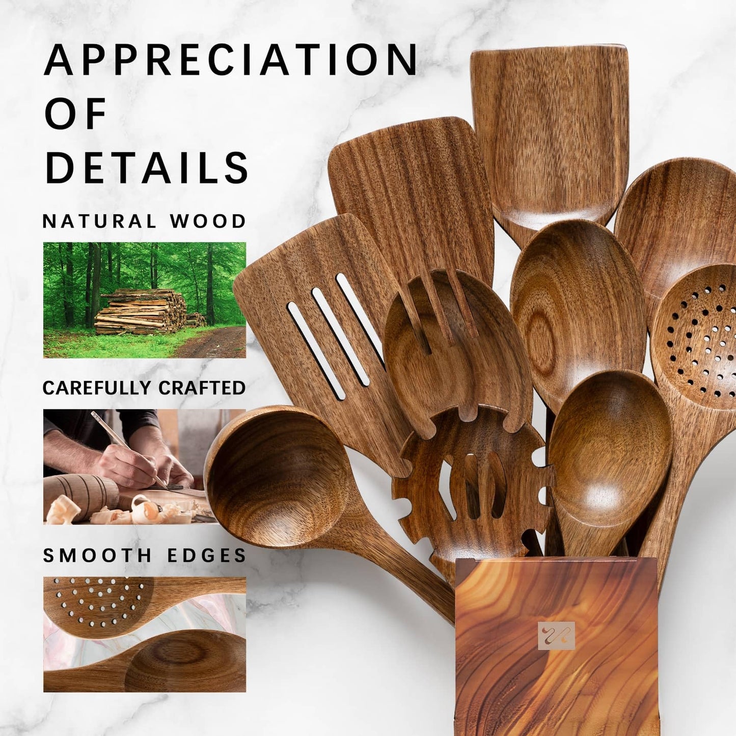 Hefild Wooden Spoons for Cooking, Nonstick Cooking Utensil Set with 10 Piece Acacia Wooden Spatulas and Spoons for Cooking, Terrific for Everyday Kitchen Tasks