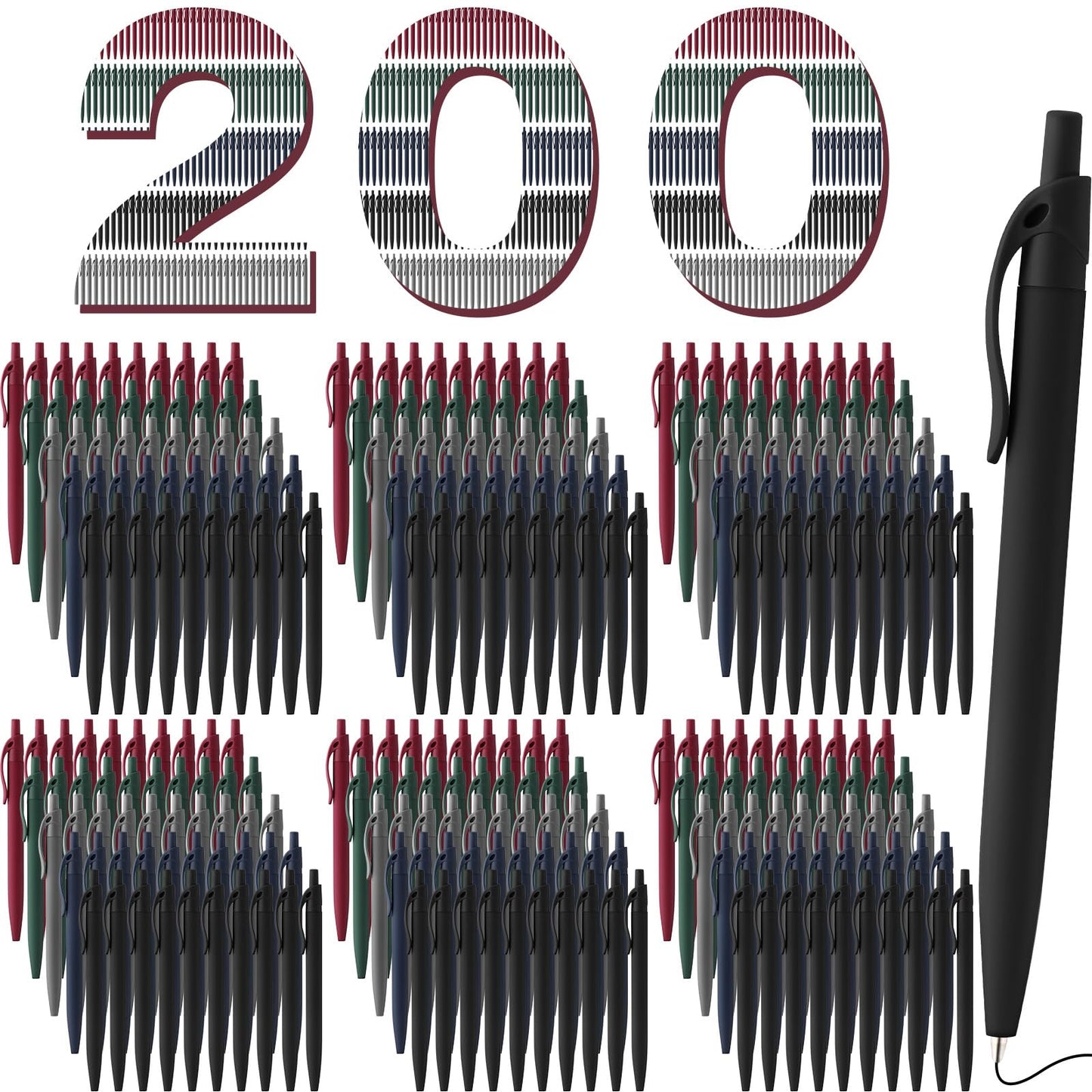 Resholder 200 Pack Black Pens Bulk Retractable No Bleed Click Black Ink Smooth Writing Ballpoint Pens for School Office Supplies, 1.0mm