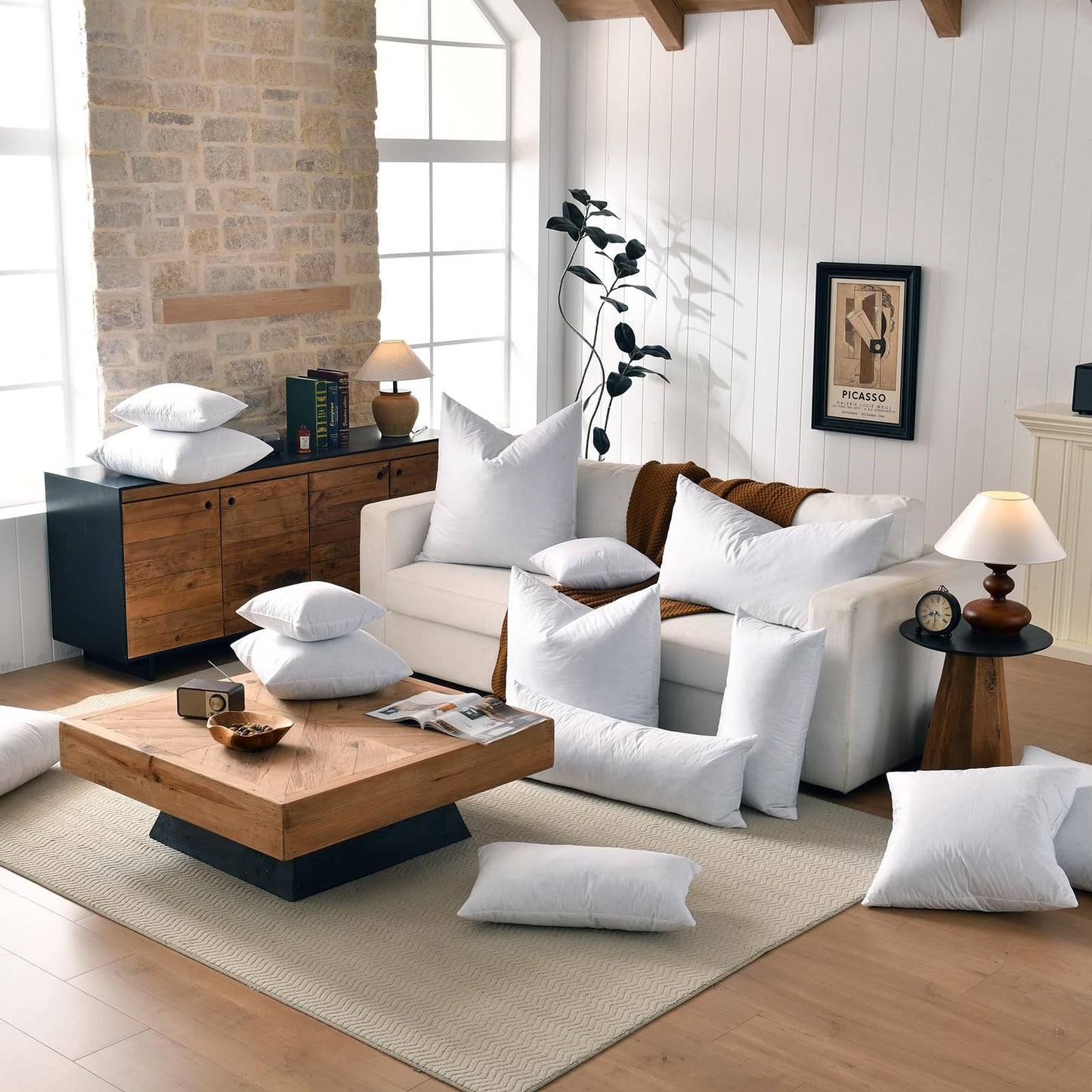 basic home® Hotel-Style Goose Feather Down Euro Pillow Insert for Sofa & Bed - 100% Odorless & Plump Cushion Filler - 233TC Cotton with Inner Liner to Prevent Poking (26x26 Inch)