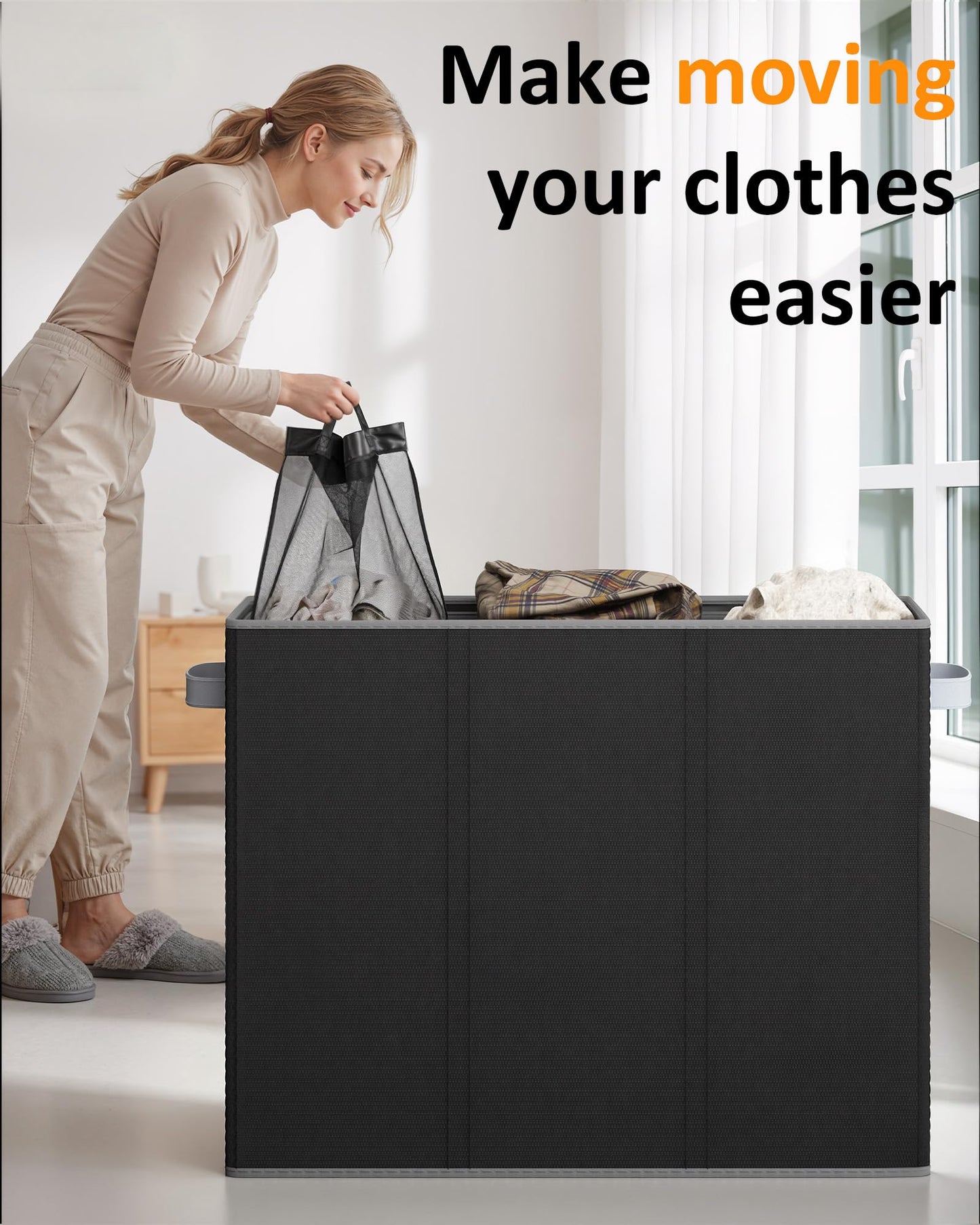Optish 180L Laundry Hamper 3 Section, Large Laundry Hamper with Lid, Dirty Clothes Hampers with 3 Inner Bags, Laundry Basket Organizer for Laundry, Bedroom, Bathroom, Hamper 3 Compartment, Black