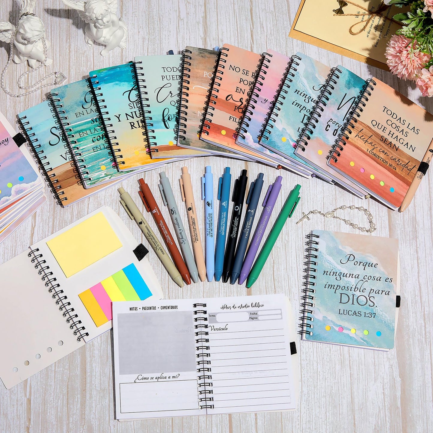 Kosiz 40 Pcs/20 Set Christian Women Gifts Prayer Journal for Woman Christian Notebook with Bible Ballpoint Pen Religious Gifts for Church Members Pastor Bible Study(Watercolor,Neutral)