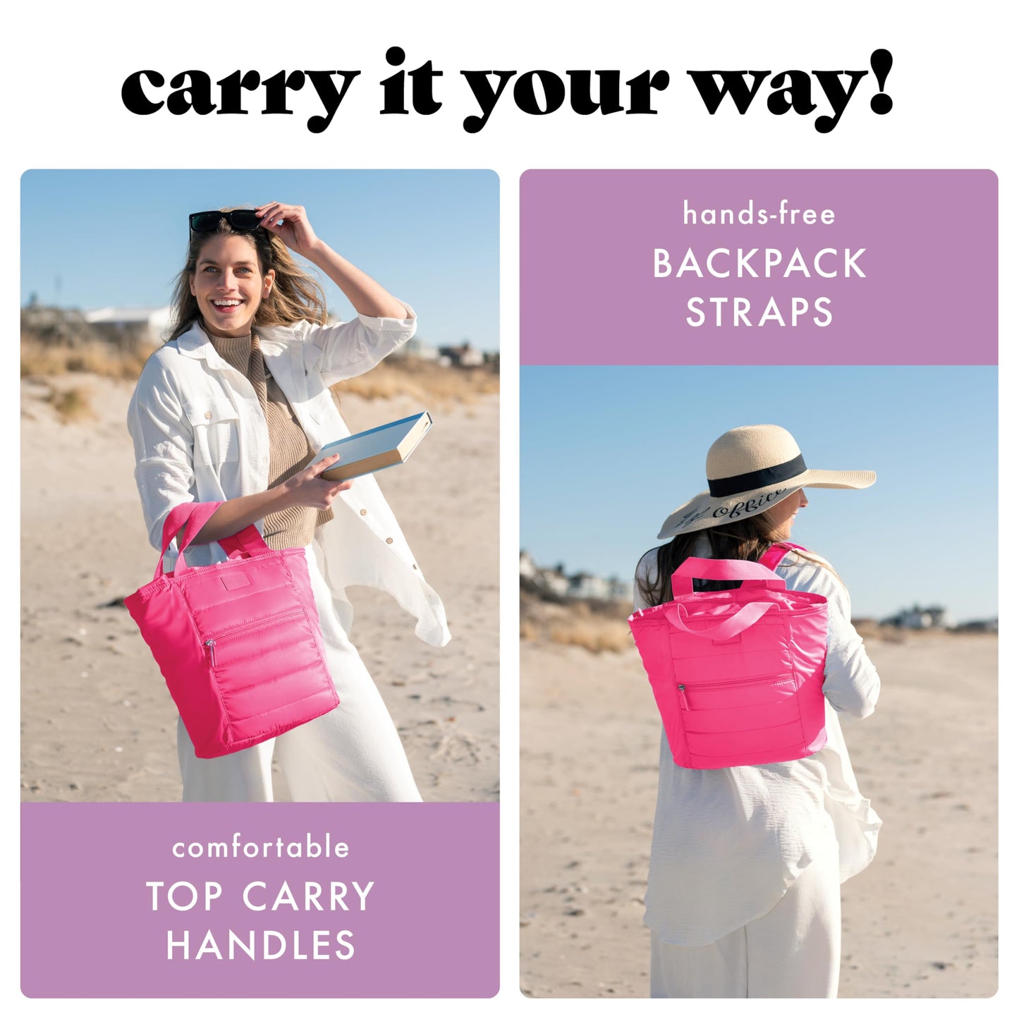 Fit & Fresh Mari Cooler Backpack for Women, Insulated Leakproof Soft Cooler Bag (12 Can), Lunch Tote, Beach Cooler, Lightweight Travel Picnic Tote, Hot Pink