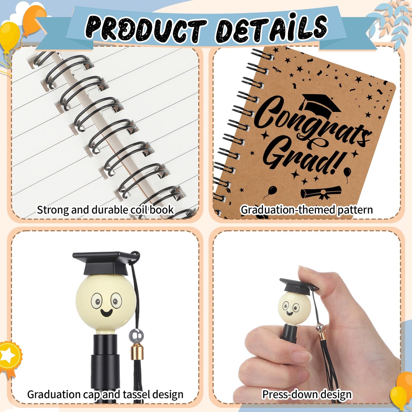 Resurhang 25 Sets Graduation Gifts Party Favors Bulk, Graduation Notebooks and Pen, Grad Cap Ballpoint Pens with Tassels Congrats Grad Spiral Journal Class of 2026 Gifts for College Graduate(Kraft)