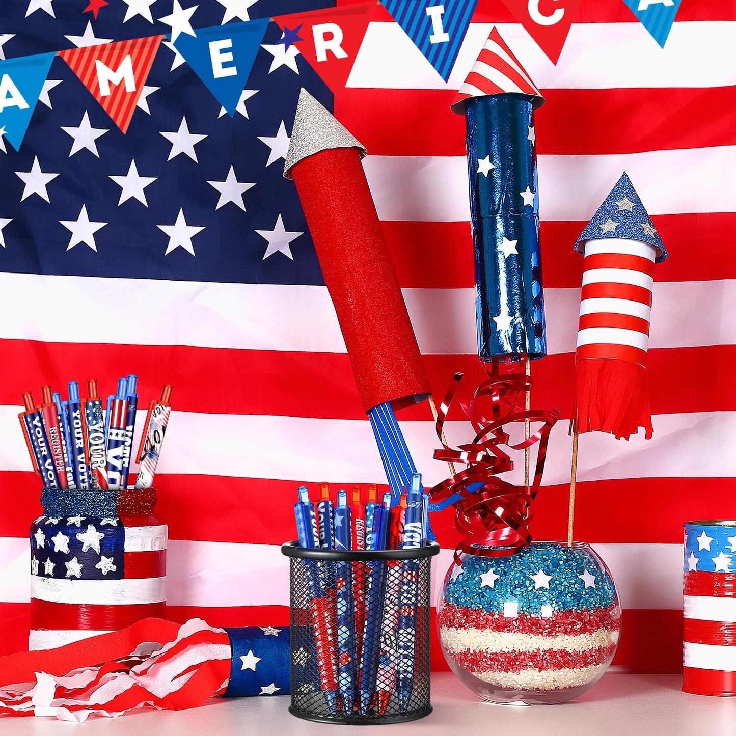 Leinuosen 120 Pieces Vote Pens Bulk 250 Anniversary USA American Flag Ballpoint Pens Your Vote Matters Gifts Campaign Items for Writing and Signing, Home School Office Election Supplies