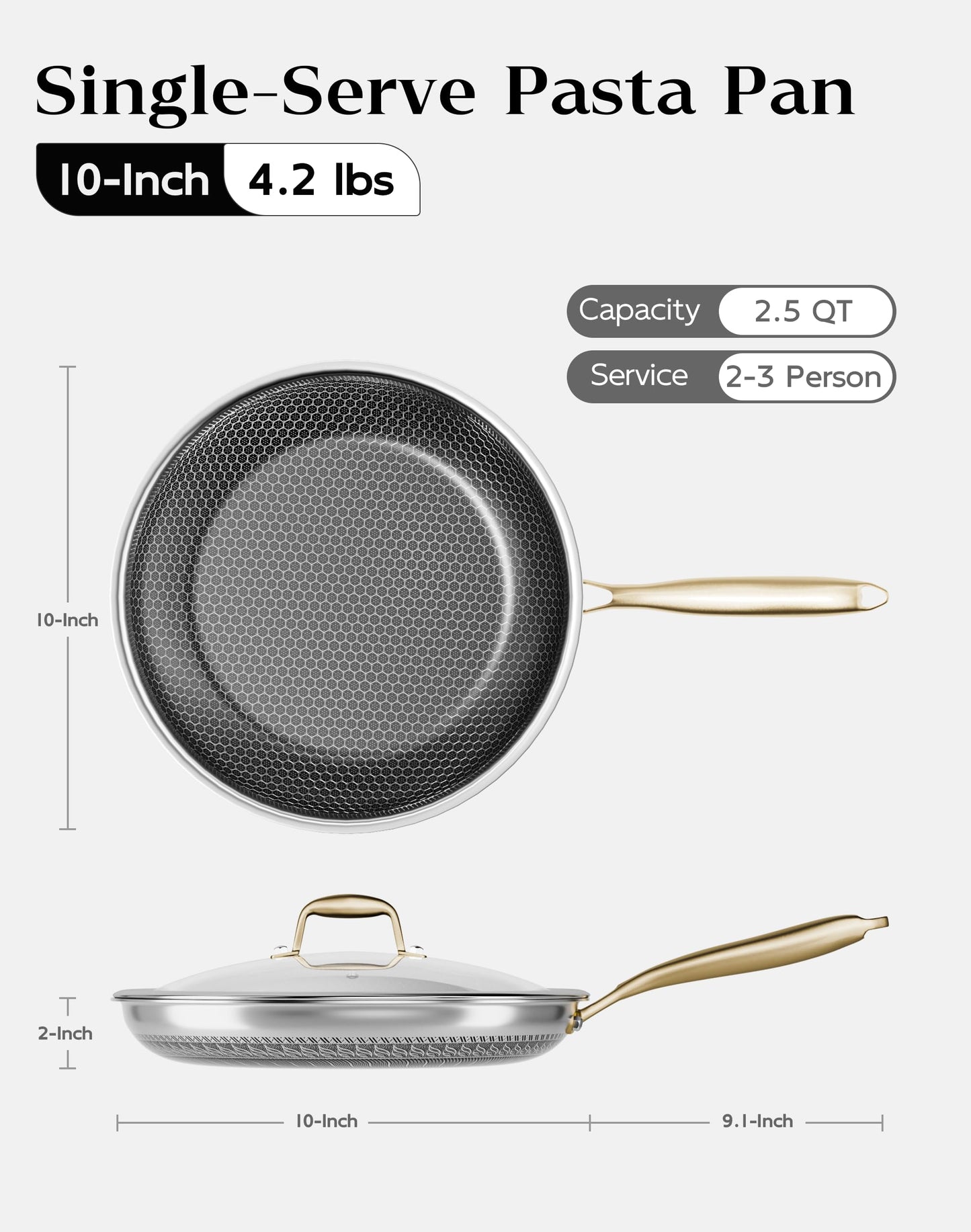 XBM Nonstick Frying Pan with Lid 10-Inch, Durable Stainless Steel Skillet, Induction Cooktop Compatible, PFOA-Free Scratch-Proof, Dishwasher & Oven Safe, Stay-Cool Handle, Silver Kitchen Cookware