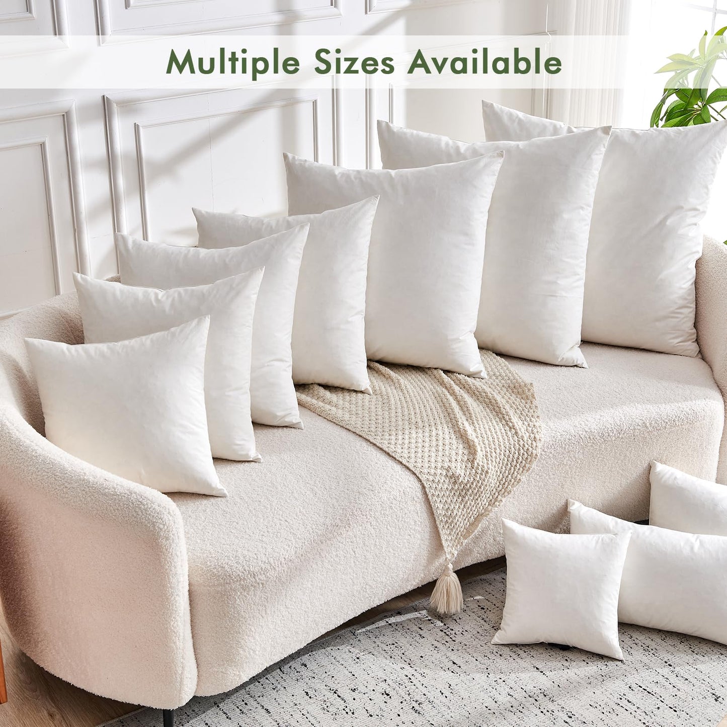 TOPGREEN Feathers Down Pillow Inserts 26x26, Set of 2, Euro Pillow Insert with 100% Organic Cotton Shell, Soft Decorative Throw Pillow for Living Room, Sofa, Couch, or Bed (White)