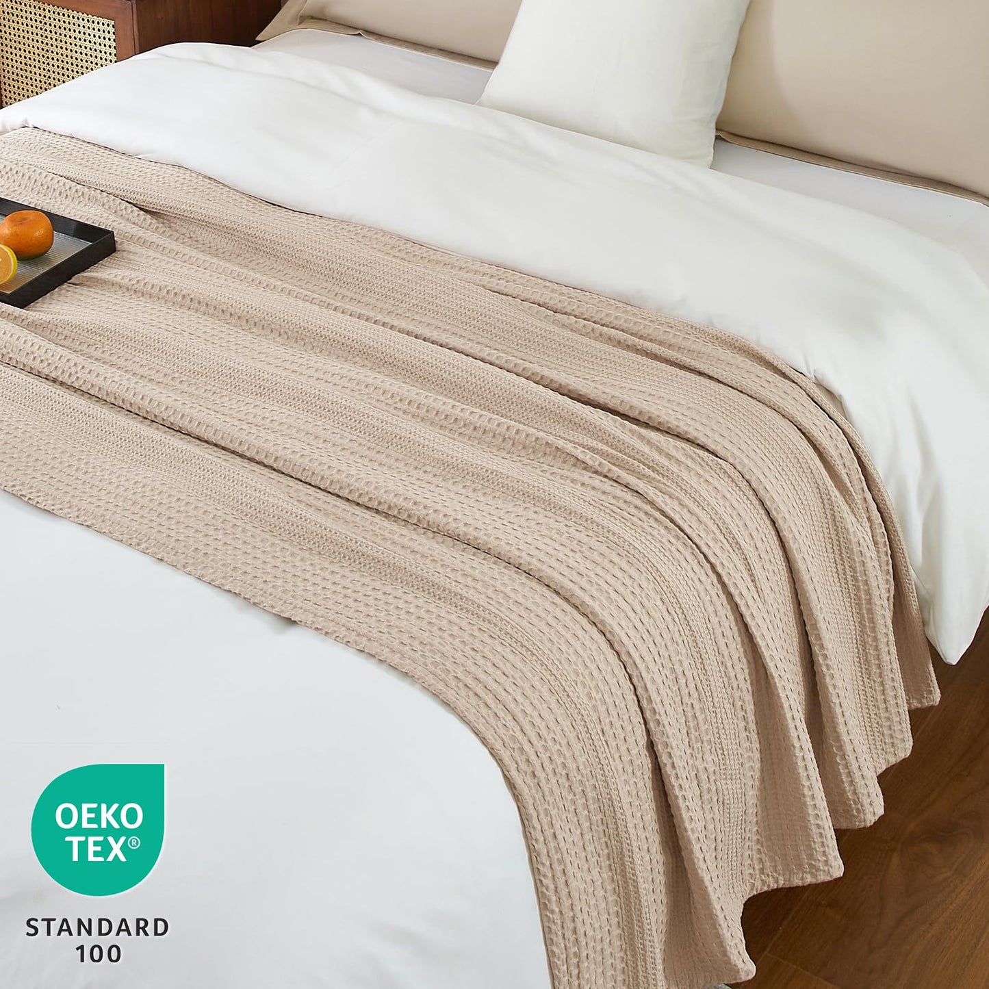 PHF Lightweight Waffle Weave Blanket King Size, Breathable & Ultra Soft, 104"x 90" Soft & Cozy Thin Blanket for Spring & Summer & Hot Sleepers, Bed, Home Decor - Light Tan