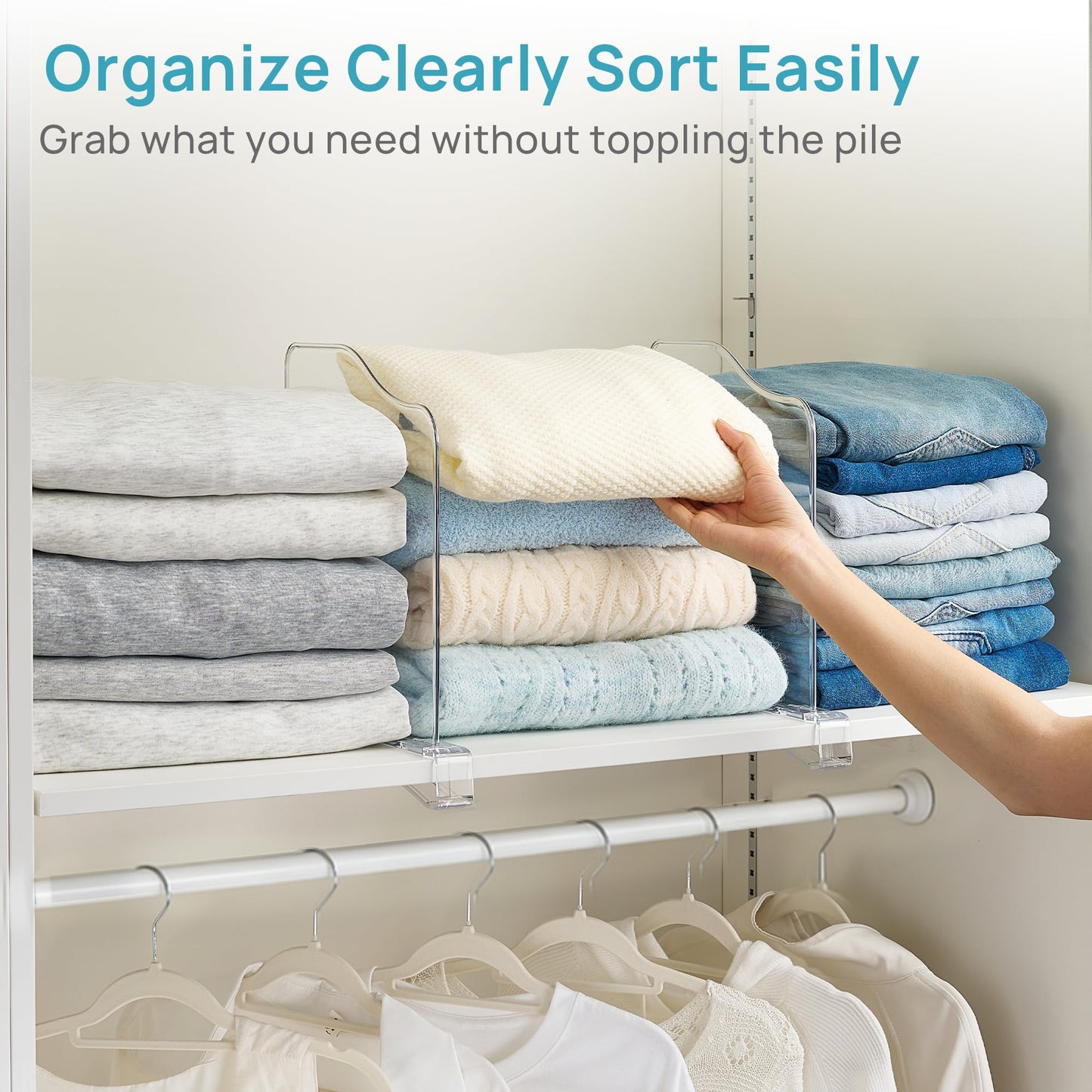Vtopmart 8 Pack 12in Height Shelf Dividers for Closet Organization, Clear Plastic Closet Shelf Dividers of Upgrade Height for Maximizing Vertical Space Storage, Organizing Sweater, Jeans, Shirts, Bags