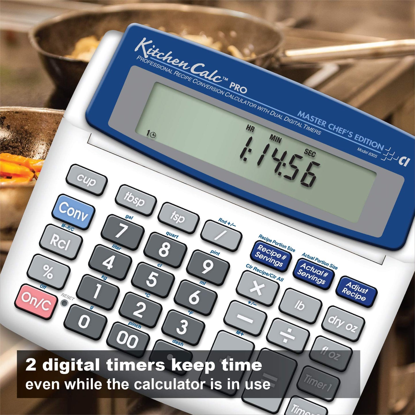 Calculated Industries 8305 KitchenCalc PRO Recipe Conversion & Culinary Math Calculator has 2 Digital Timers for Chefs, Students, Home Cooks, Bakers, Brewers & BBQers | Recipe Scaling | Portion Sizing