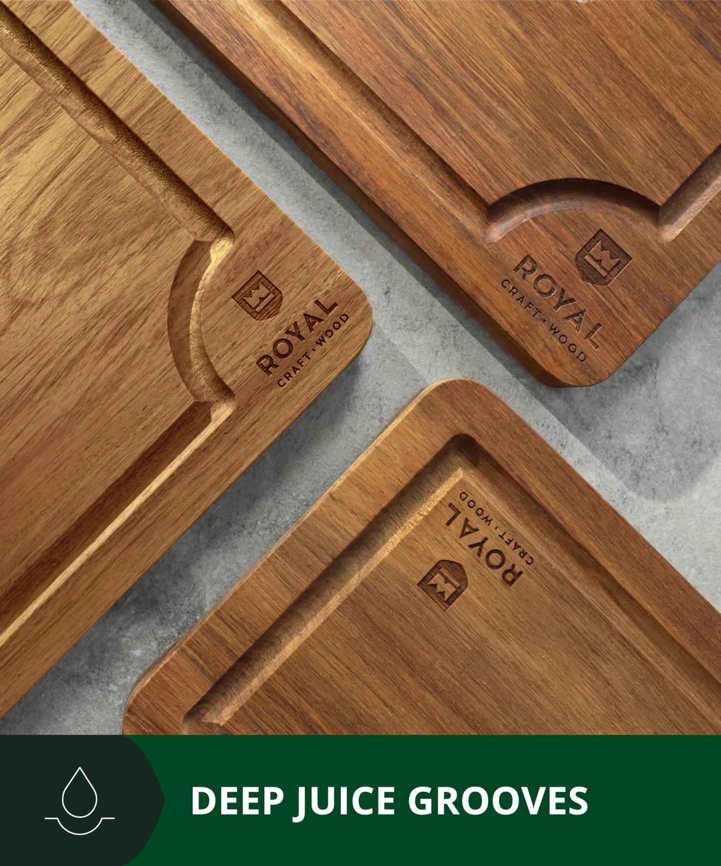 ROYAL CRAFT WOOD Wooden Cutting Boards for Kitchen Meal Prep & Serving - Bamboo Wood Serving Board Set with Deep Juice Groove Side Handles - Charcuterie & Chopping Butcher Block for Meat