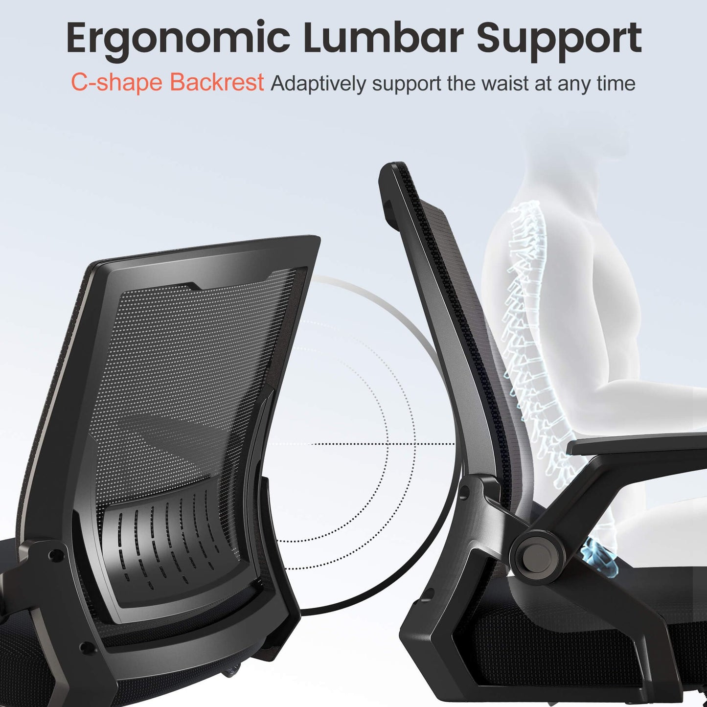 COMHOMA Office Chair with Flip-up Armrests Ergonomic Computer Desk Chair with Adaptive Lumbar Support & Breathable Mesh, Black
