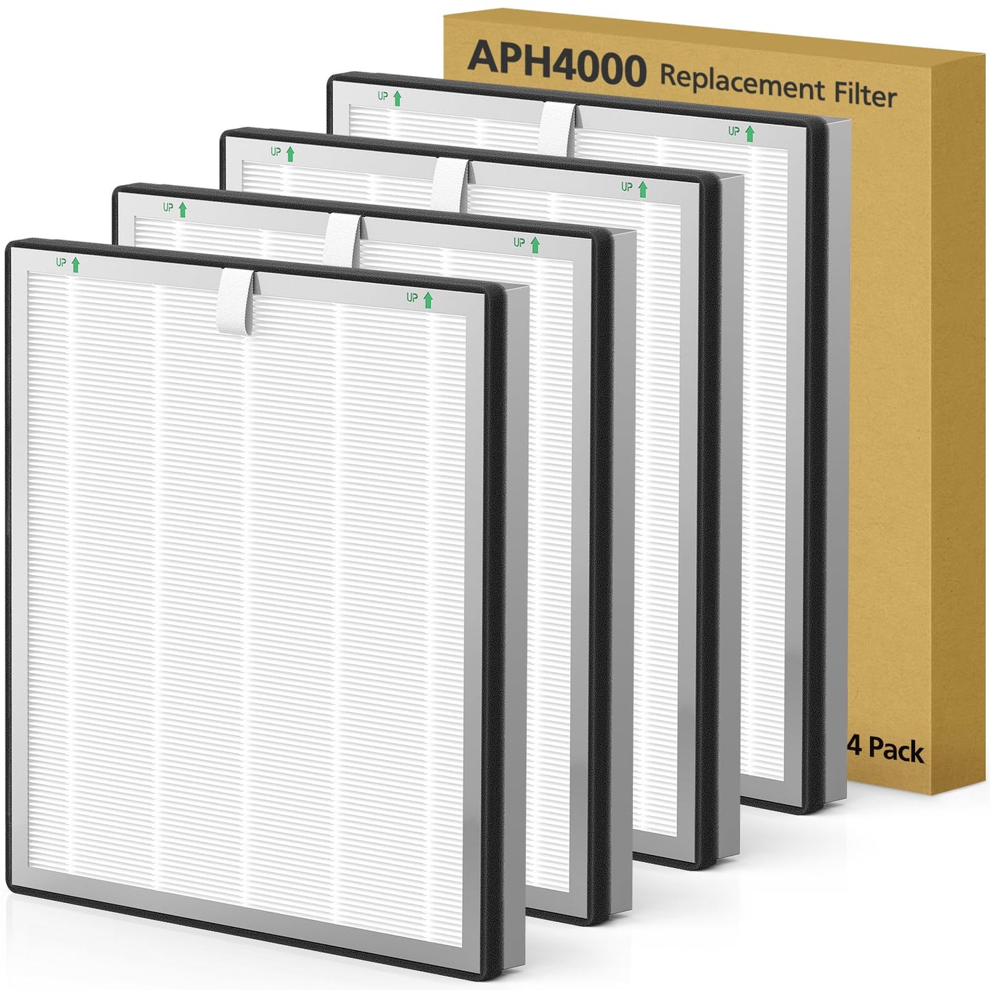 APH4000 Replacement Filter Compatible with KNKA APH4000 Air Purifi-er, 3-IN-1 H13 True HEPA Filter and Activated Carbon Filter for Dust Pollen Pet Dander Odor Smoke, 4 Pack