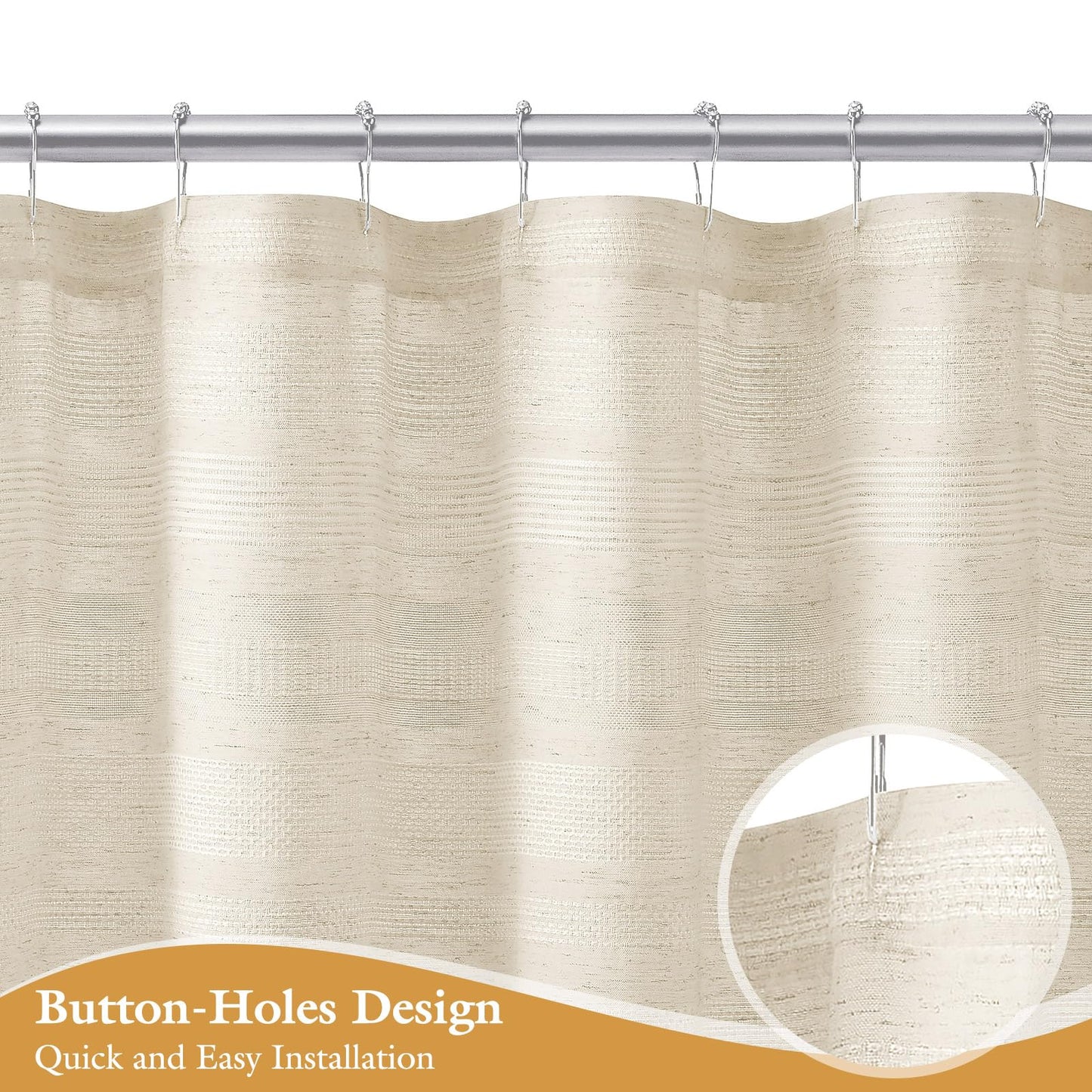 Craidlela Boho Farmhouse Shower Curtain Set with Tassel, Linen Bohemian French Country Chic Bathroom Shower Curtain Set, Modern Striped Textured Shower Curtain 72x72 - Beige/Cream