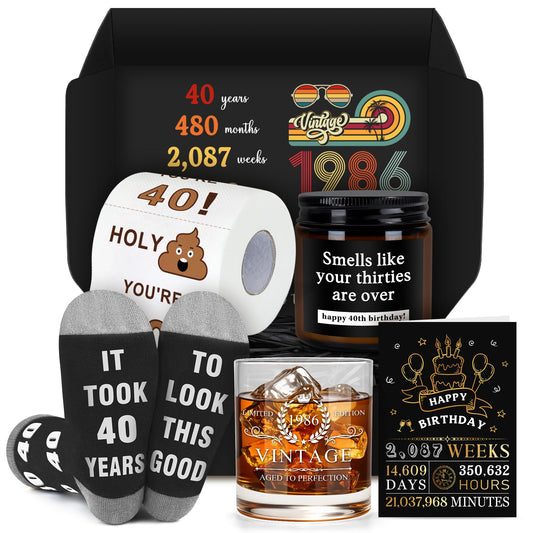 40th Birthday Gifts Men Funny 40 Year Old Gifts for Men Novelty Gift for 40th Birthday Man Cool 1986 Gift Ideas for Man 40s Happy 40th Bday Accessories for Him Luxury Forty and Fabulous Decorations