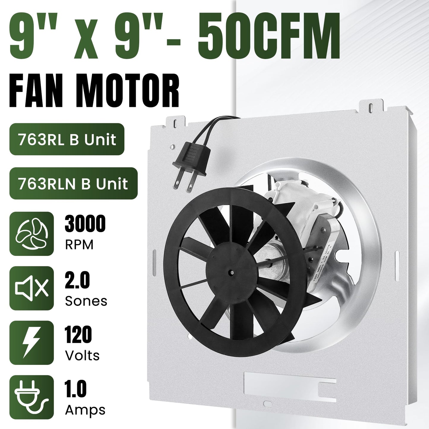 【Upgraded Copper Motor】763RL B Unit, 763RLN Fan Motor S0503B000 Fit for Nut-one Bro-an 763RLN B 763RL/769RL A Unit 763RLN 763RLL 763RLN-R01, 769RF/769RL B Unit Fan, 9"x 9" 50CFM 2.0 Sone By Fetechmate