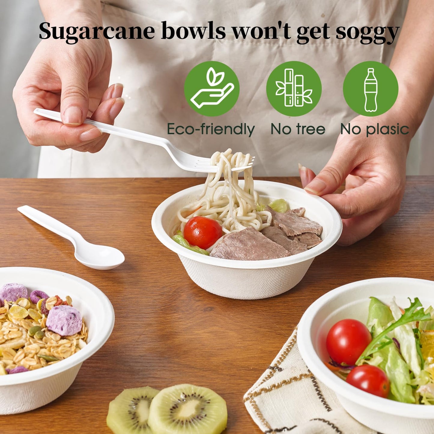 ECOLipak 500 Pack 12 oz Paper Bowls Disposable, Heavy-Duty Biodegradable Compostable Bowls Made of Natural Sugarcane Bagasse, Suitable for Salad, Dessert, Milk, Cereals
