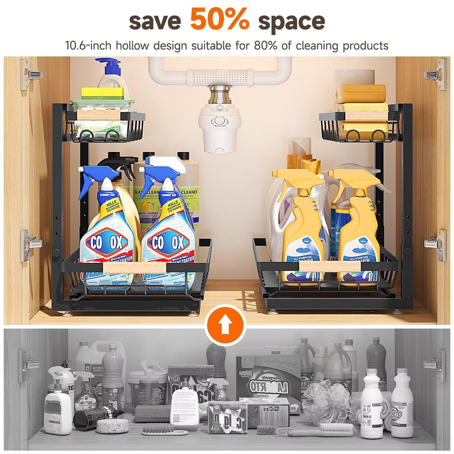 Sevenblue 2 Packs Under Sink Organizer, Height Adjustable 2 Tier Under Kitchen Sink Organizer, Multi-Purpose Storage Shelf for Kitchen Bathroom Cabinet