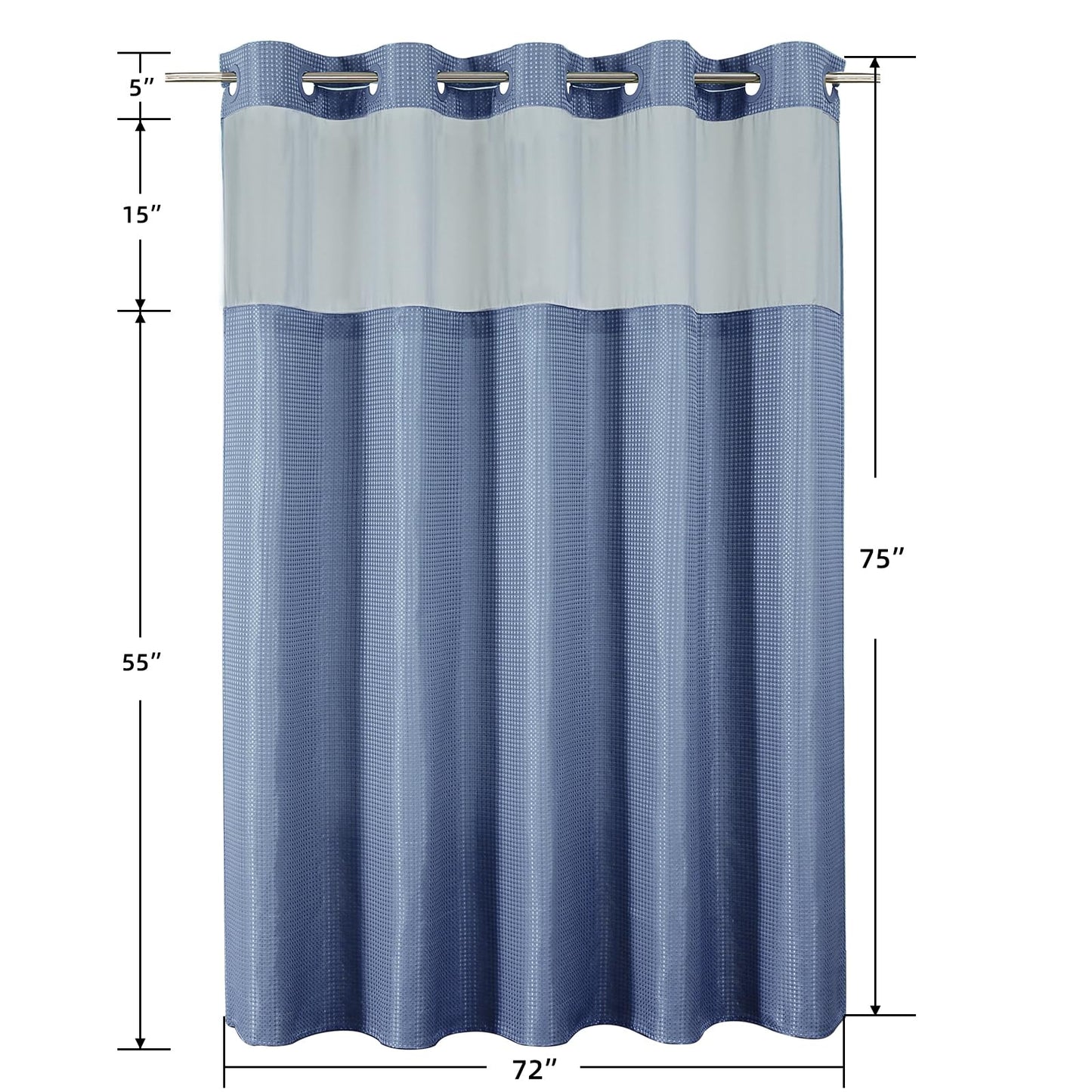 No Hook Shower Curtain with Snap in Fabric Liner, Waffle Weave Heavy Duty Thick Shower Curtains with Mesh Top Window, Hotel Style Waterproof Bathroom Curtain Set, 72 x 75 Inch, Moonlight Blue