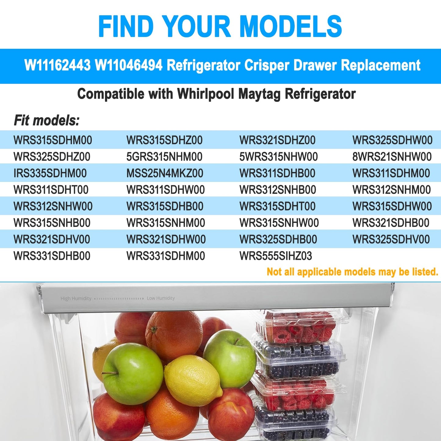UPGRADED W11162443 Refrigerator Crisper Drawer Compatible with Whirlpool Crisper Drawer W10899435 Whirlpool Fridge Drawer W11046494 Maytag Refrigerator Drawer WRS325SDHZ WRS315SDHZ WRS315SDHM Drawer